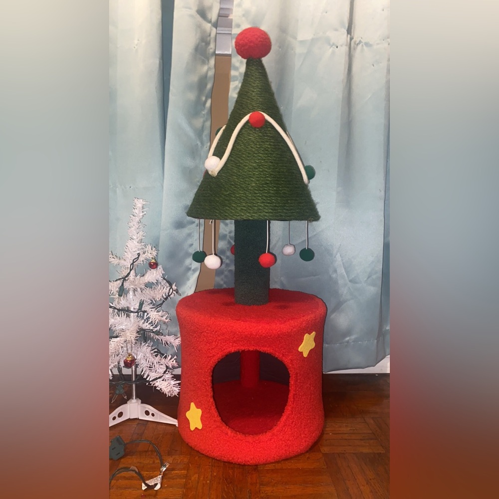 Green and Red Holiday Decor Cat House